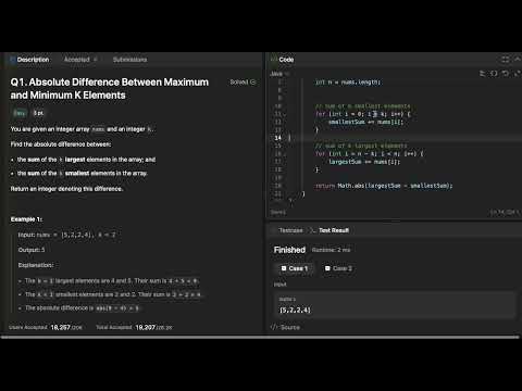 480th Leetcode Weekly Contest|Q1Absolute Difference Between Maximum and Minimum K elements #leetcode