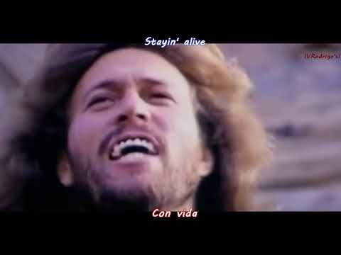 Bee Gees   Stayin Alive Lyrics Video oficial Subtitulos en Espaol
