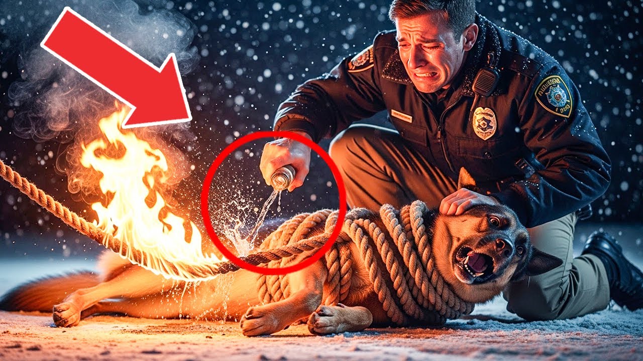 Officer Discovers K9 Dog Bound and on Fire at Gas Station —What Happens  Next Will Shatter Your Heart