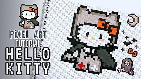 Pixel Art Tutorial: Drawing HELLO KITTY Spooky Cute Step by Step