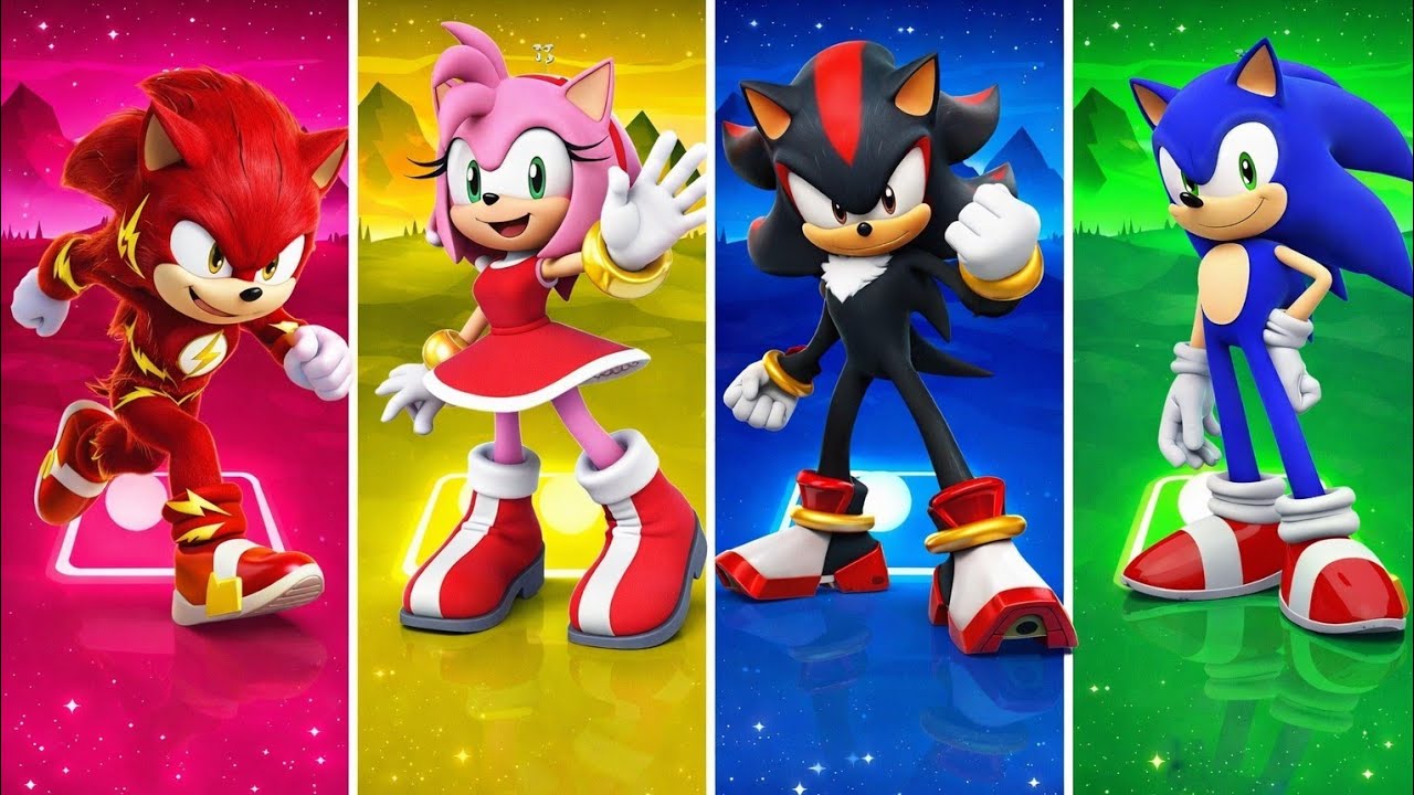 SONIC vs TAILS vs KNUCKLES vs SHADOW 💛💙❤️🖤 | Tiles Hop Sonic Colors Edition
