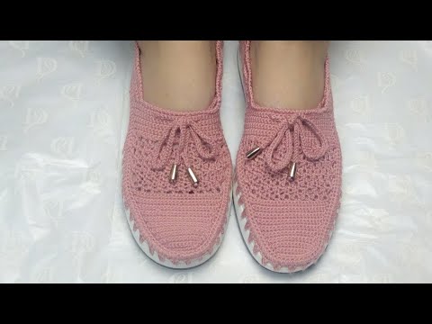 How to make crochet shoes  Tığ işi ayakkabı  Zapatos de ganchillo   شوز كروشيه بنعل للعيد