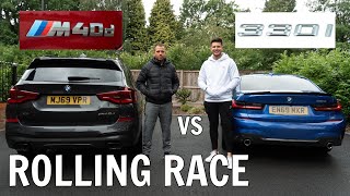 BMW 330i vs BMW X3 M40d | Which Is Better? (ROLLING RACE)