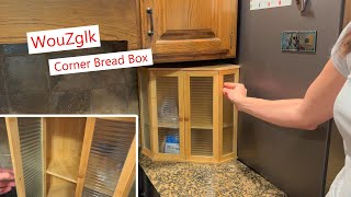 Wouzglk Corner Bread Box, Bamboo And Glass Design