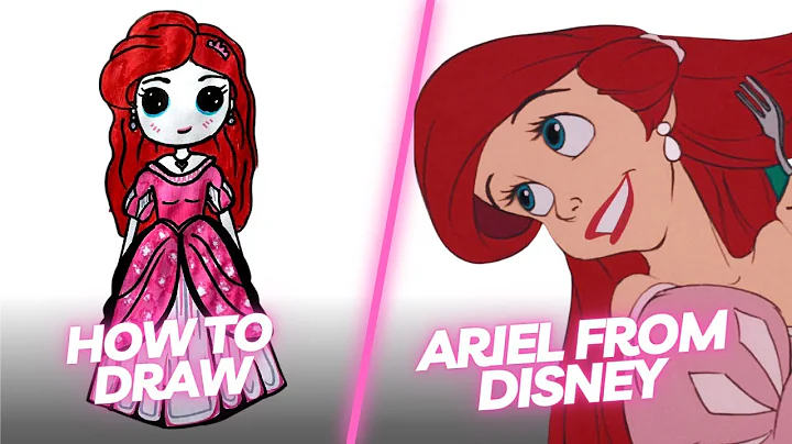How to Draw Little Mermaid Ariel In Pink Human Princess Dress