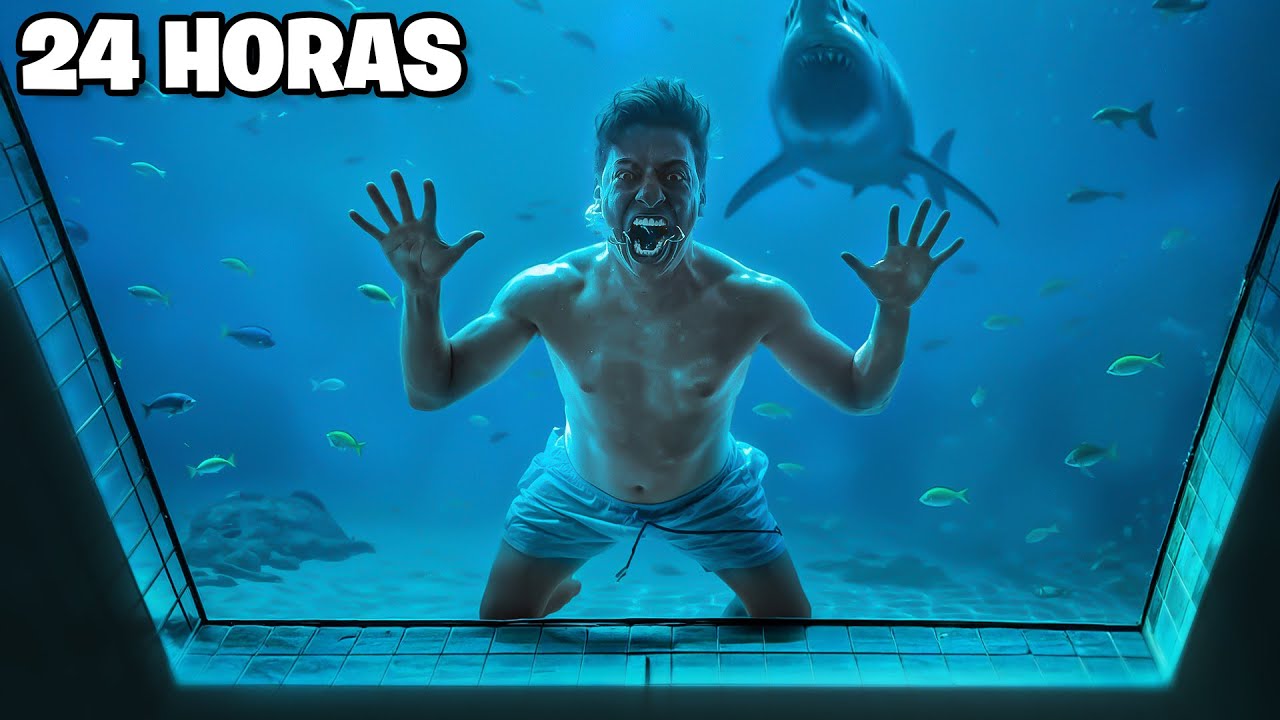 SOBREVIVI 24 HORAS EM UMA PISCINA AQUARIO *impossível*