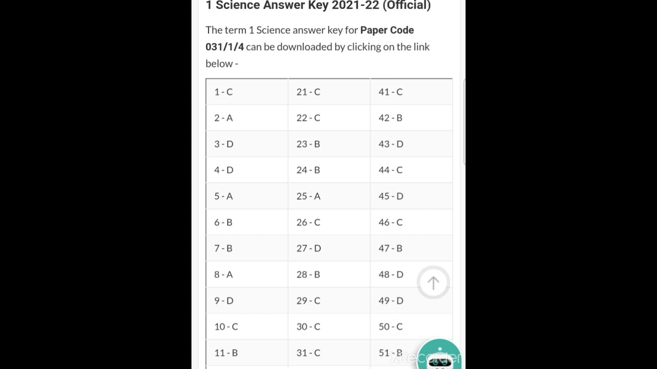 CBSE Class 10th science answer key 2021-22 today exam with paper code 