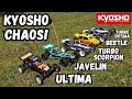 Kyosho chaos turbo scorpion turbo optima beetle javelin ultima bashing and racing