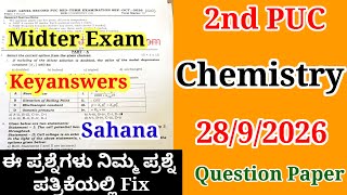 2nd PUC Chemistry Midterm Question Paper 2026 With Answers 