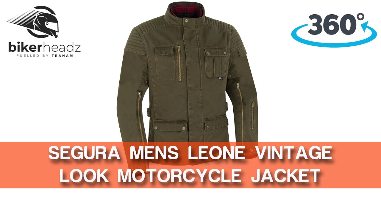 SEGURA Khaki Leone Mens Vintage Motorcycle Jacket 360° 4K Video | Bikerheadz.co.uk