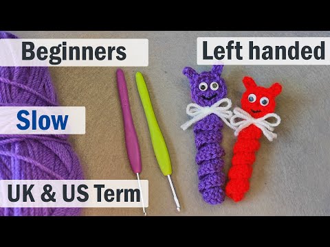 Left handed Crochet How to do a pocket hug worry worm FOR BEGINNERS HOW TO CROCHET Caterpillar Small