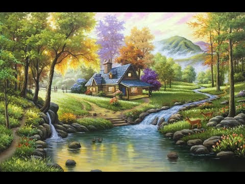 Video tranh sơn dầu căn nhà nhỏ giữa cảnh thiên nhiên thơ... - youtube