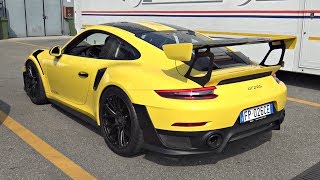 In this video you can see not just one, but four brand new 2018
porsche 911 991 gt2 rs's, all fitted with the weissach package. yellow
one is definitely ...
