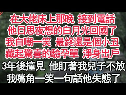 在大佬床上那晚 接到電話，他日思夜想的白月光回國了，我自嘲一笑 最終還是個小丑，藏起驚喜的驗孕單 淨身出戶，3年後撞見 他盯著我兒子不放，我嘴角一笑一句話他失態了【顧亞男】【高光女主】【爽文】【情感】