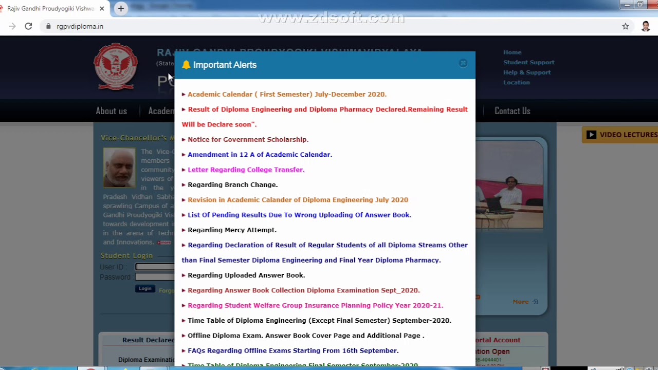 Academic Calendar for 2020 admitted RGPV Diploma Students/ Academic