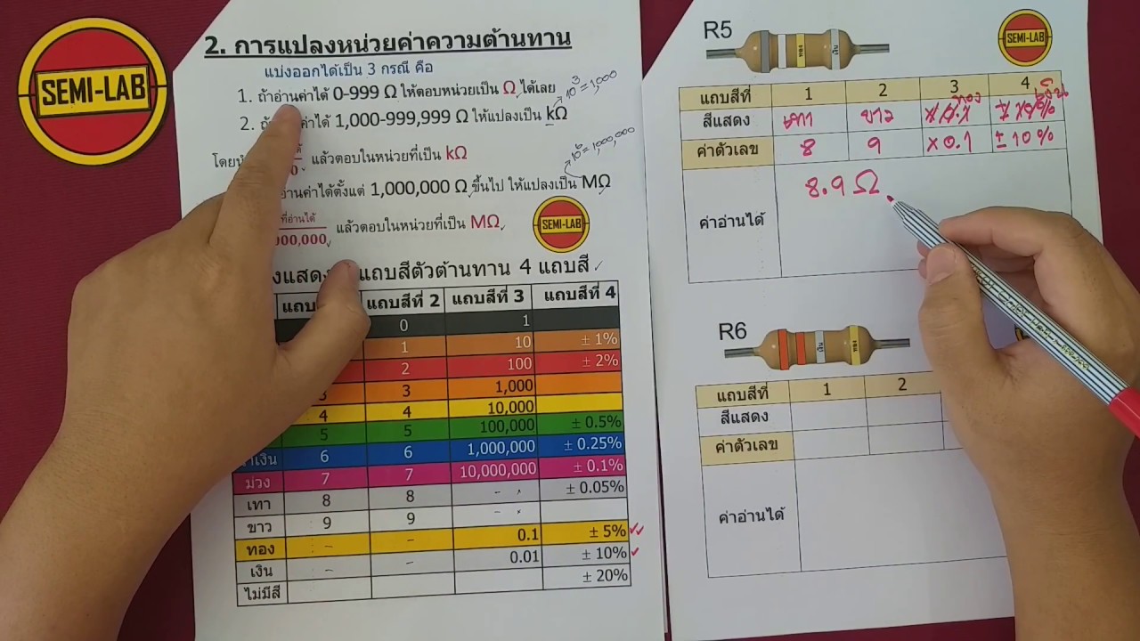 ตารางรหัสสี  2022 Update  การอ่านค่าความต้านทานแบบ 4 แถบสี  By SEMI LAB