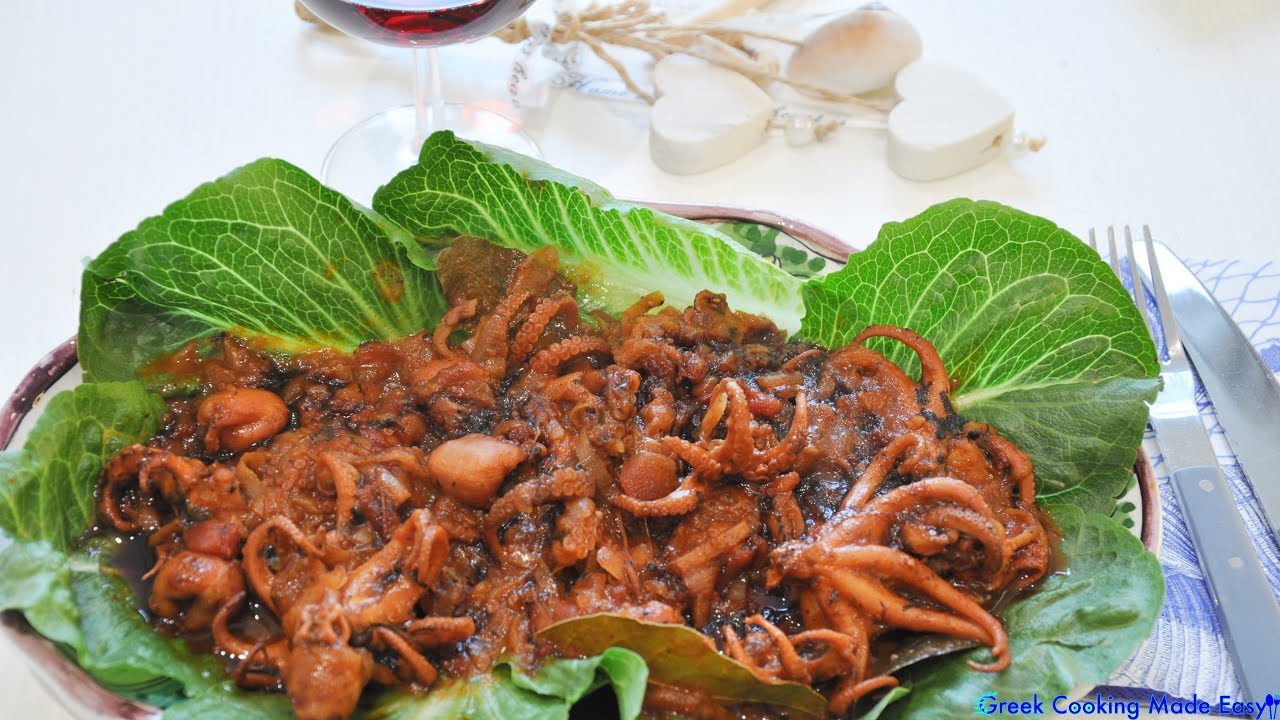 Drunk Baby Octopus on a bed of Lettuce - Μεθυσμένα Χταποδάκια | Greek Cooking Made Easy