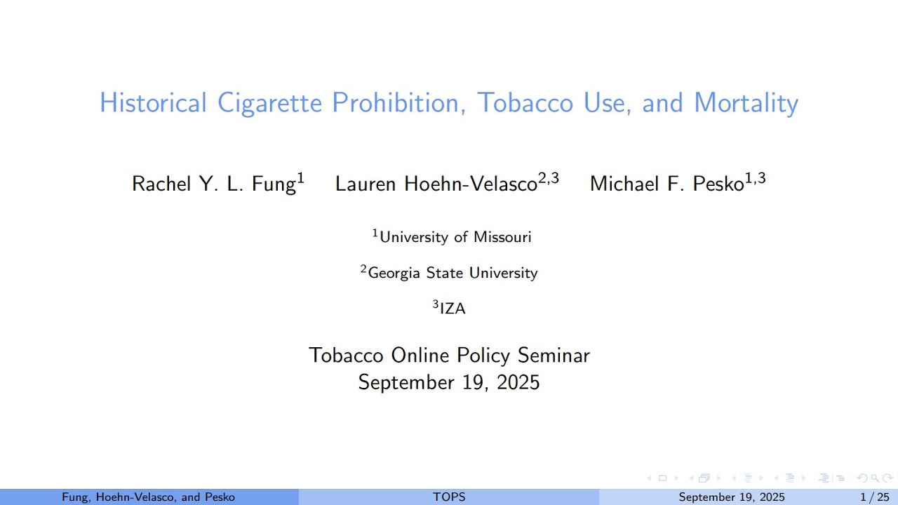 Rachel Fung "Historical Cigarette Prohibition, Cigarette Use, and Mortality" | TOPS 113 | 9/19/25