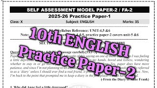 10th 💯ENGLISH SELF ASSESSMENT-2 Question Paper 2026(model paper-2) | 10th 💯ENGLISH Self Assesmennt-2