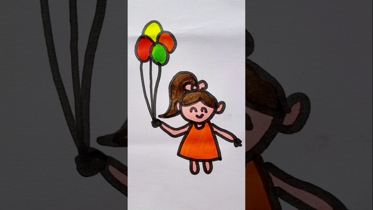 Girl and balloon Drawing for kids | Easy art 
