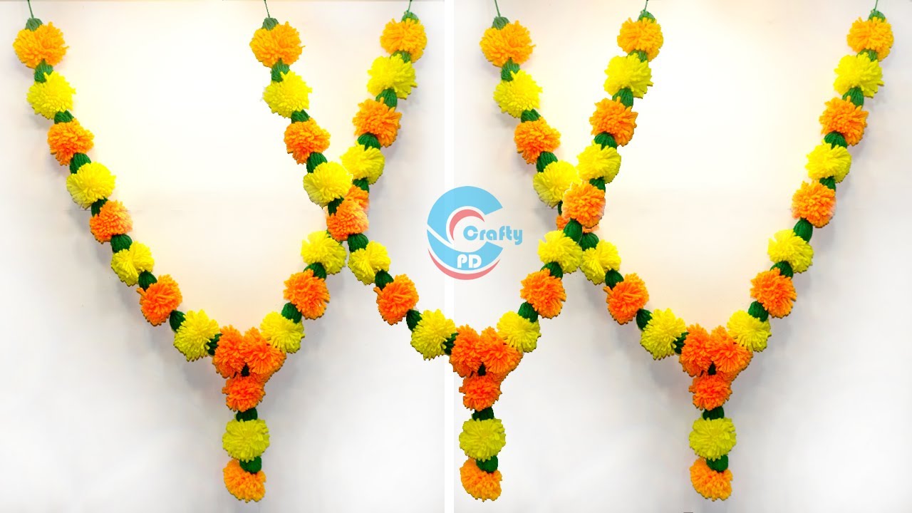 How to make marigold garland with wool Woolen mala craft Woolen
