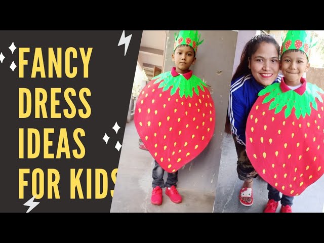Strawberry Fruit Fancy Dress idea | Easy Toddler Dialogues & practice |  Homemade dress with paper - YouTube
