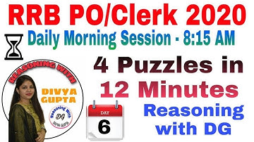 4 Puzzles in 12 Minutes with Timer l Day-6 l RRB PO/Clerk 2020 l Reasoning with DG | Bank Exam