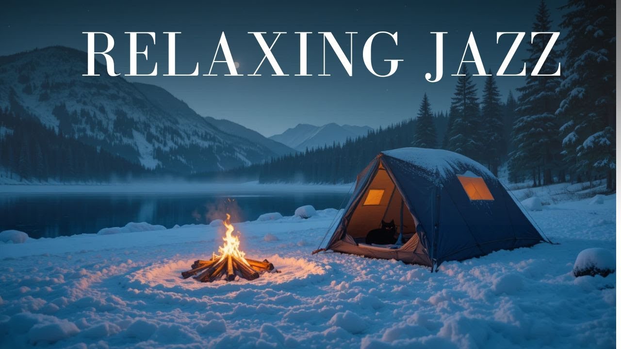 Midnight Jazz Atmosphere | Cozy Winter Camping with Sleeping Cat