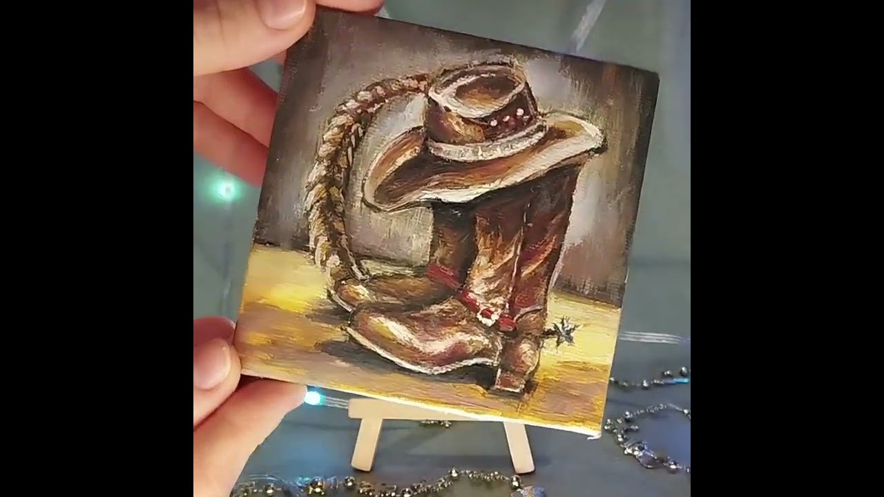 Cowboy Boots Original Painting Western Decor Miniature Country Home Decor