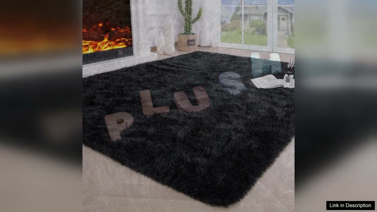 Noahas Fluffy Black Area Rugs for Bedroom Living Room 4x5.3 Feet Thick Shag