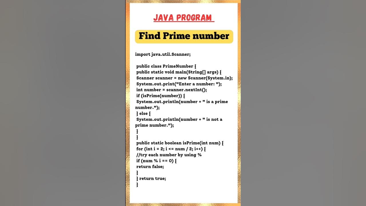 Java program to find Prime number #java #programming #javaprogramming # ...