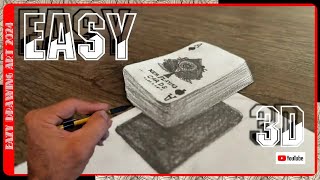 3D trick on paper, try to do the floating cards #eazydrawingart2024