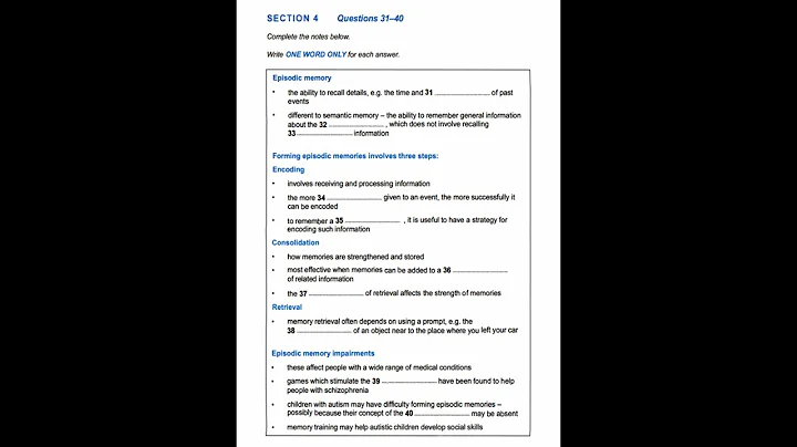 IELTS Listening Section-4(Psychology lecture on Episodic memory ) with answers