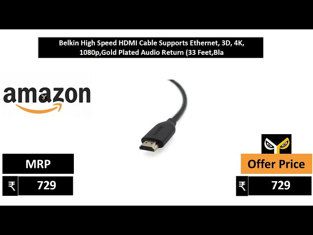 Belkin High Speed HDMI Cable Supports Ethernet, 3D, 4K, 1080p,Gold Plated Audio Return 33 Feet,Bla