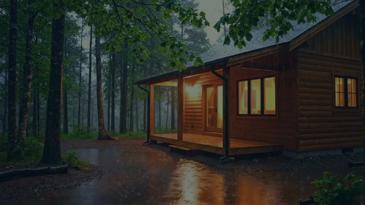 Rain Sounds For Sleeping | Rainy Night in a Cozy Log Cabin 🌙 Deep Sleep All Night