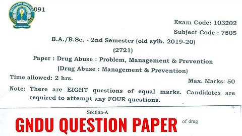 Gndu BA / Bsc 2nd Semester Drug Abuse Question Paper | Ba 2nd Semester Drug Abuse Question Paper