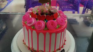 Pink Drip Cake Ideas Cream Flower Cake