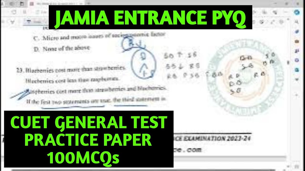 Ba Political science hons pyq 2023 jamia entrance | cuet practice paper for general test 2024