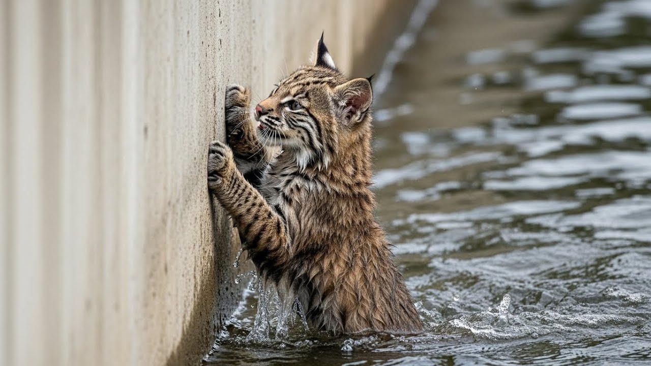 The Mother Bobcat Was Helpless as Her Cub Fell Into the River — Then a Man Appeared!