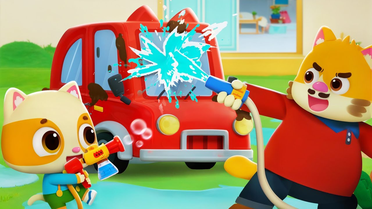 ごしごし！くるまをきれいに！🚗 | 子供の歌メドレー | 子どもの歌 | 童謡 | ネコネコファミリー | MeowMi Family Show