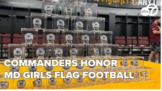 Maryland girls flag football back-to-back state champs receive rings at Commanders stadium