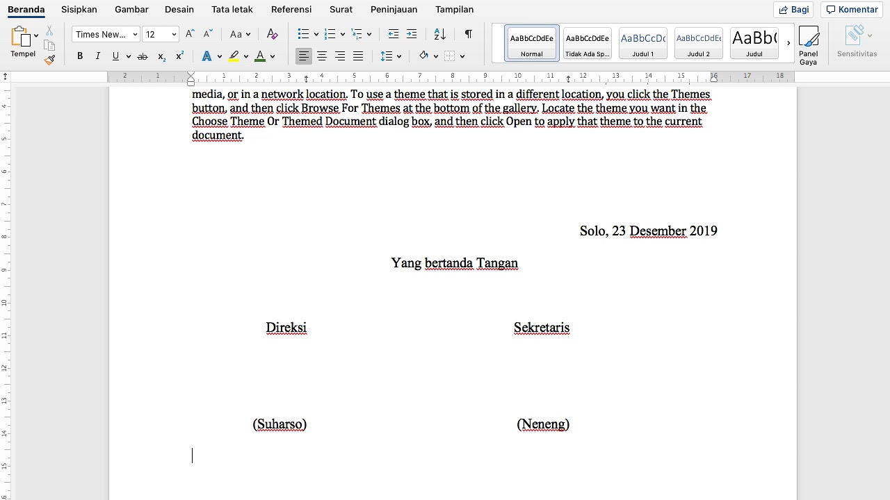 5. Membuat tanda tangan di bagian Surat 