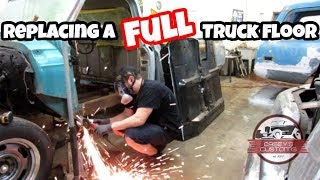 HOW TO REPLACE A FULL FLOOR IN A VINTAGE CHEVY TRUCK! 1 PIECE AFTERMARKET FLOOR IN RAT ROD C10!