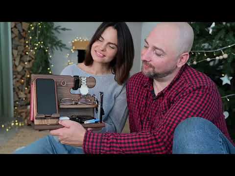 Модифікована настільна підставка органайзер для телефону Teslyar з дерева ясена (чорна), видео 2