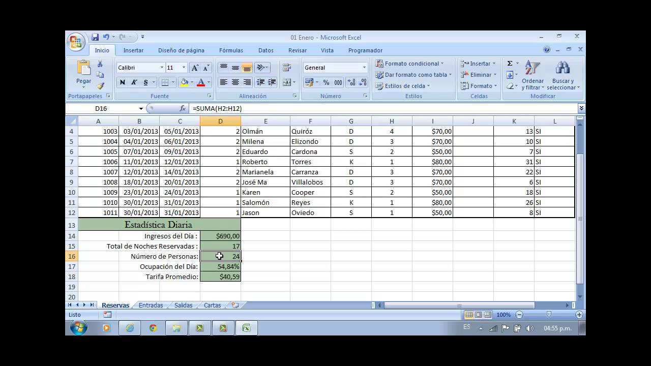 Plantilla Reservaciones YouTube