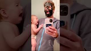Mom's face mask made the baby cry😍 😍 #funnybaby #youtubeshorts #fypシ #cutebaby #veloger