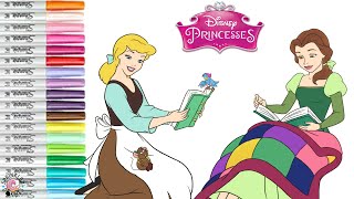 Disney Princess Coloring Book Compilation Cinderella Belle and Jasmine with Gus Gus and Abu