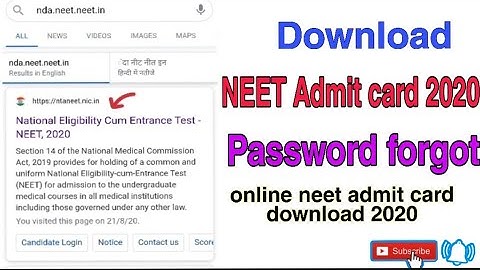 NEET ADMIT CARD DOWNLOAD 2020 | Forgot Password, Neet Admit Card