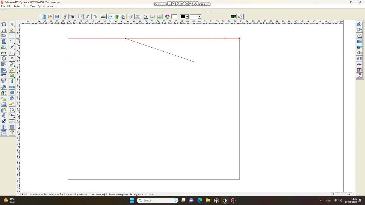 Memggunakam ikon compasses dan snip curve pada aplikasi rich peace cad