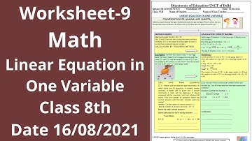 Worksheet 9 Maths class 8 (16/9/21) English Medium / worksheet Maths class 8 / Maths worksheet 9